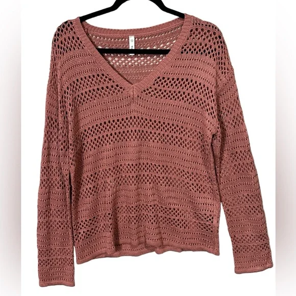 Wishlist Crochet V-Neck Sweater, Size Small, Terracotta Color, - Picture 1 of 7